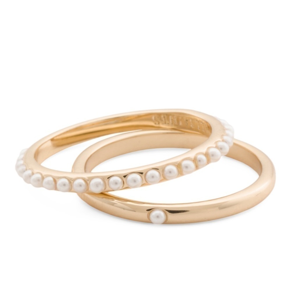 AllSaints New Size 8 Set of 2 Faux Pearl Detail Rings in Gold Tone Brass